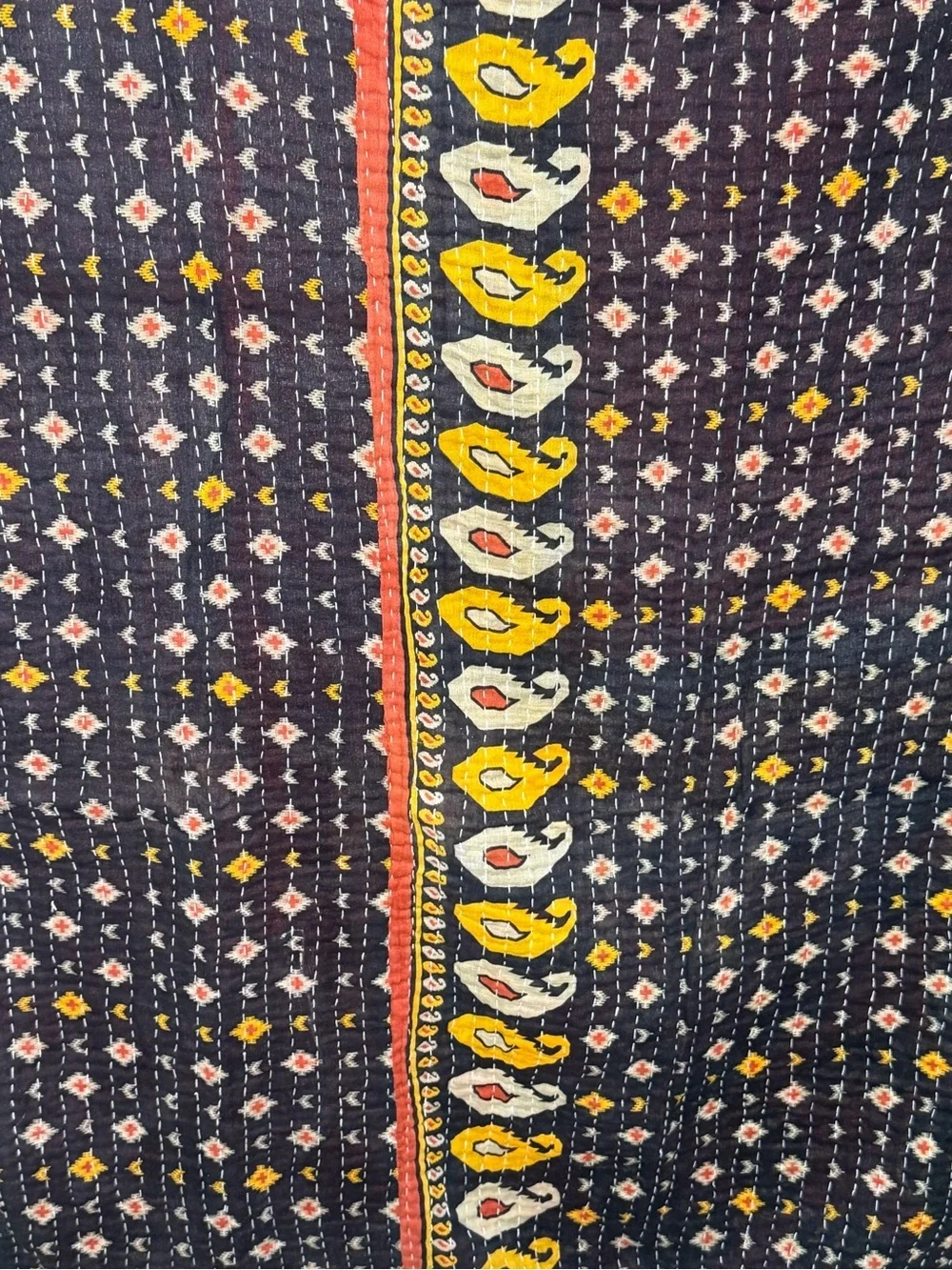 Vintage Handmade Printed Kantha Quilt India Sari Throw Blanket Twin 52x80